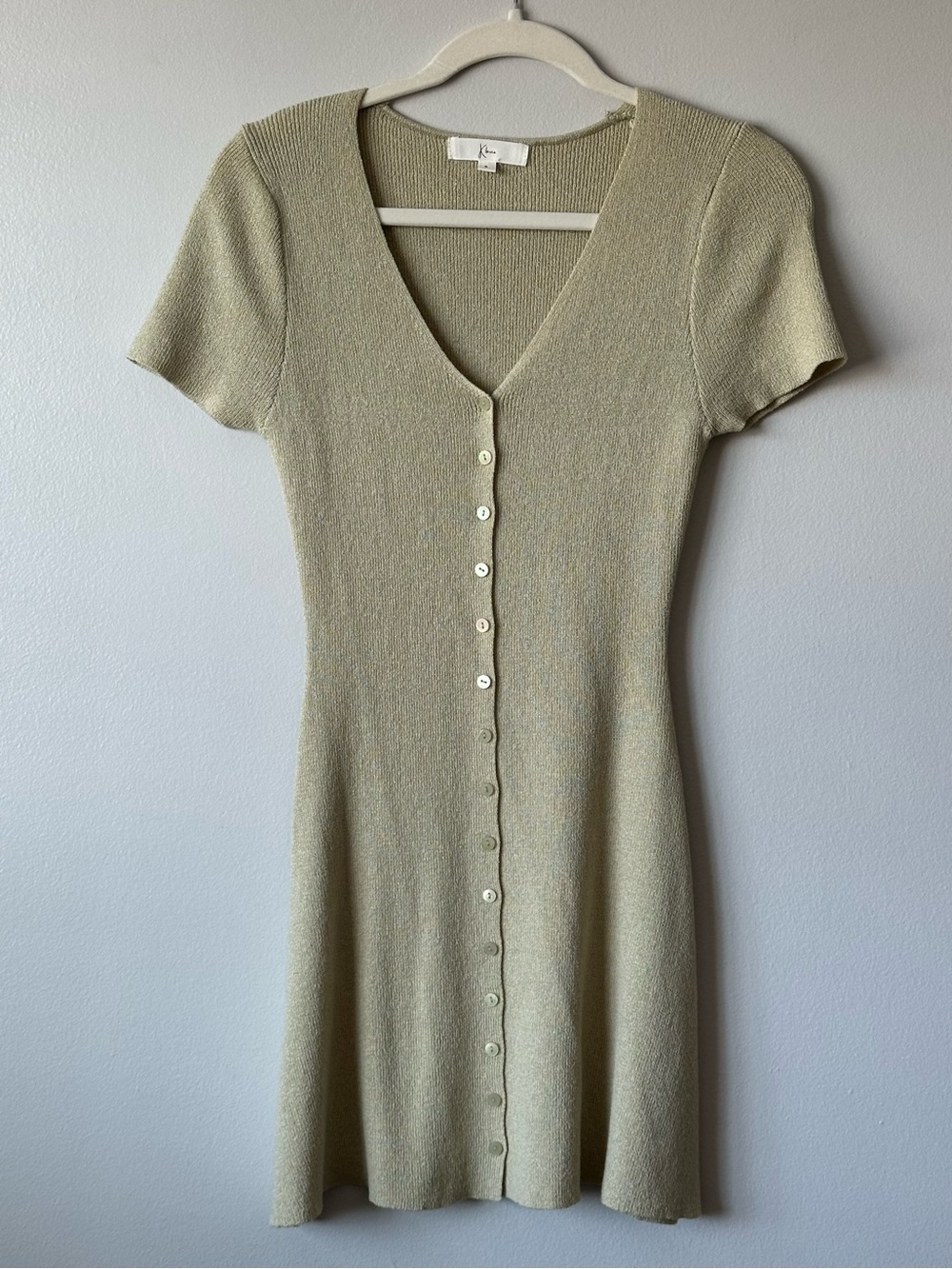 Slim Knit Button-Front Dress in Light Olive